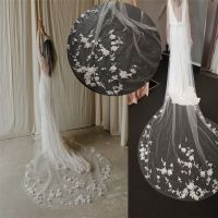 TOPQUEEN V52 3D Flowers Wedding Veil with Pearls  Bridal Veils Long Train Bridal Shower Veu of Bride 3 Meter  Veu de Noiva Hair Accessories