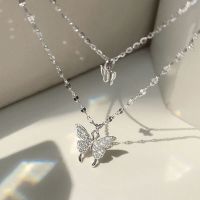 New Shiny Butterfly Necklace Exquisite Double Layer Clavicle Chain Jewelry For Ladies Gift