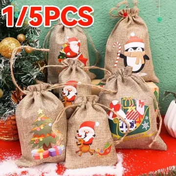 Christmas Jute Bags Gift Drawstring Pouch Cotton Linen Gift Packaging Bags  for Xmas Jewelry Candy Storage