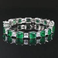 OEVAS 100% 925 Sterling Square Synthetic Emerald High Carbon Diamond Bridal Bracelet Sparkling Wedding Party Fine Jewelry Gifts