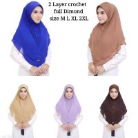 Tudung sarung ถักโครเชต์ 2 ชั้น ไลคร่า &amp; ผ้าชีฟองเนื้อหนา นุ่ม scuba saiz L ada dagu