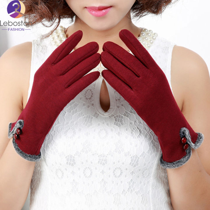 leboston-ถุงมือ-แฟชั่นผู้หญิงฤดูหนาวที่อบอุ่นสง่างามถุงมือตุ๊กตาถุงมือหน้าจอสัมผัสถุงมือถุงมือ