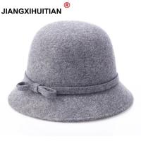 Europe England Korean Fall Winter Womens Fedora Caps Vintage Sun Hats For Woman Lady Wide Brim 100%Wool Felt Bowknot Hat