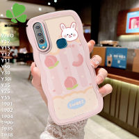 เคสสำหรับ VIVO Y17 Y15เคส Y12 Y11 1902 1904 1906 Y50 Y30 Y30i 1935 1938 Y35 Y75 Y55 T1โชคดีเคสกระต่ายหมีทีพียูอ่อนมีสีด้านฝาหลังขอบลูกคลื่นเคสโทรศัพท์