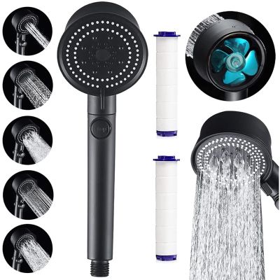 Black Turbo Shower Head High Pressure Water Saving with Filter Hose Fan Bathroom Accessories Showerhead Set for Bathroom