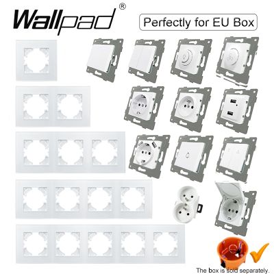 EU Round Box White Glass 1 2 Gang Intermediate Reset Momentary Fan Dimmer Curtain Doorbell Wall Push Button Light Switch Wallpad
