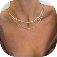 Freekiss Herringbone สร้อยคอผู้หญิง,Dainty Gold สร้อยคอ14K Gold Plated งู,Gold Chain Choker สร้อยคอ,Gold Layered สร้อยคอ,เครื่องประดับทองของขวัญผู้หญิง Dropearrings Dropearrings