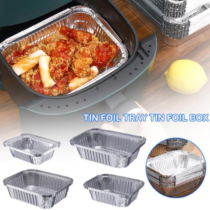 50pcs Rectangular Tinfoil Tray BBQ Special Thickened Bowl Takeaway