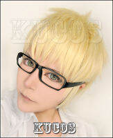 อะนิเมะ Haikyuu!! Kei Tsukishima Short Light Blonde ชุดคอสเพลย์วิกผมทนความร้อน (ไม่รวมแว่นตา)