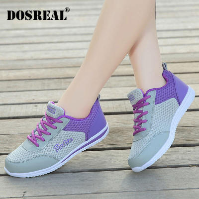 DOSREAL รองเท้าสำหรับผู้หญิงรองเท้าผ้าใบพื้นแบนตาข่ายสำหรับใส่เดินแฟชั่นระบายอากาศได้รองเท้าวิ่งกีฬาลำลอง