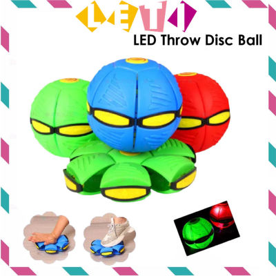 ลูกบอลจานขว้างแบนยูเอฟโอลูกบอลจานบินมหัศจรรย์พร้อมลูกบอลกีฬาของเล่นไฟ LED เด็กกลางแจ้ง