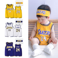 ทารกแรกเกิดบอดี้สูท #24 Jersey Lakers เสื้อแขนกุด + Hairband ชุดสองชิ้น