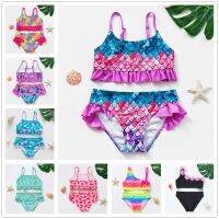 【JH】 2 16Year Swimsuit Kids Swimwear print Sets Ruffle style Children swimwear Beach wear-ST291MIX