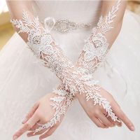 ✎☒❏ Elegant White Lace Long Wedding Gloves for Bride Crystal Fingerless Elbow Long Bridal Gloves Women Wedding Accessories SL