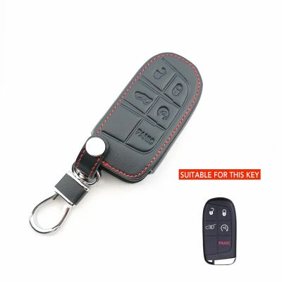 ◘ Leather Car Key Case Cover For Jeep Grand Cherokee Chrysler 300C Renegade Used For FIAT Freemont Dodge Ram 1500 Challenger Dart