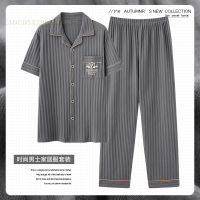 L-5XL Summer Luxury Pyjamas Knited Cotton Mens Pajamas Sets Long Pants Sleepwear Pyjamas Night Pijamas Plus Size Homewear PJ