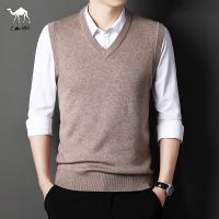 CODLiang Te (8-color)Mens Wool Vest V-neck Pullover Sleeveless Sweater Middle-aged and Elderly Solid Color Knitted Vest