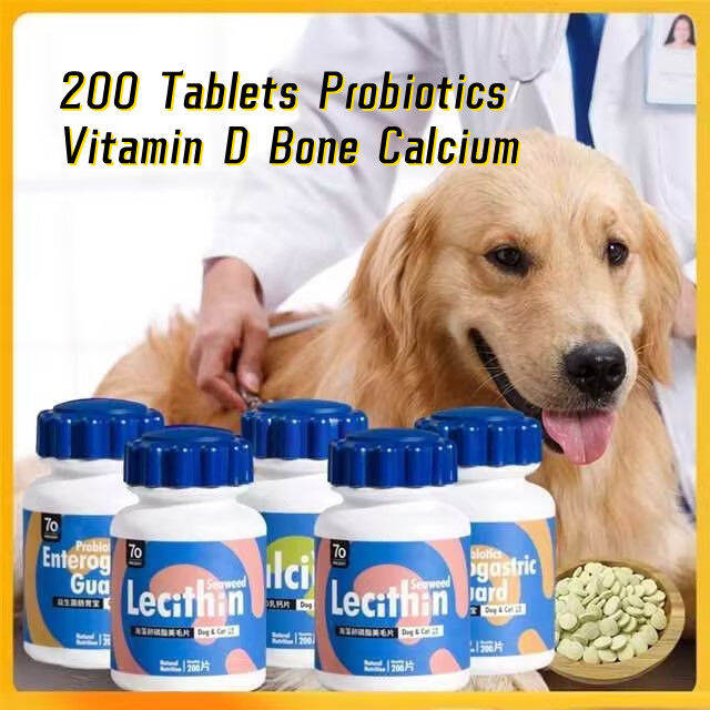 200 Tablets Probiotics for Dogs & Cats Vitamin D Bone Calcium Lecithin