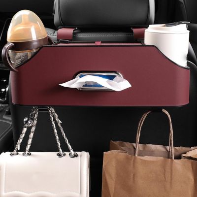 npuh Car Seat Back Bag Multifunctional Storage Organizer with Cup Holder Trash Bin Paper Towel Box Car Storage Bag