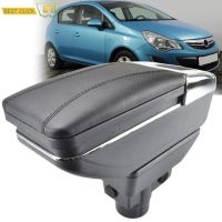 กล่องเก็บของสำหรับ Opel Vauxhall Corsa 2006-2014ที่เท้าแขนหมุนได้สีดำตกแต่งหนังแต่งรถ S01 2012 2013