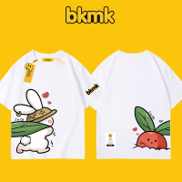 BKMK เสื้อยืดแขนสั้นลายกระต่ายสำหรับผู้ชาย,เสื้อเสื้อผ้าคู่รักผ้าคอตตอนทรงหลวมสำหรับใส่ฤดูร้อนใหม่พิมพ์ลายแบรนด์ทันสมัย