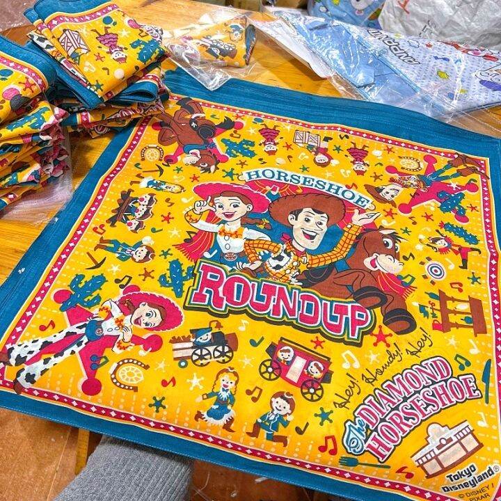 Disney Bandanas Toy Story Woody การ์ตูนพิมพ์ผ้าฝ้ายผ้าพันคอผู้ชาย