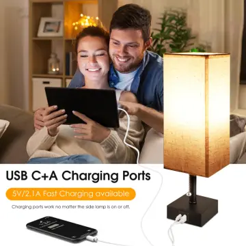 Small Bedroom Lamps with USB C and A Ports 3 Color Temperatures - 2700K  3500K 5000K Pull Chain White Nightstand Bedside Table Lamps with AC Outlet