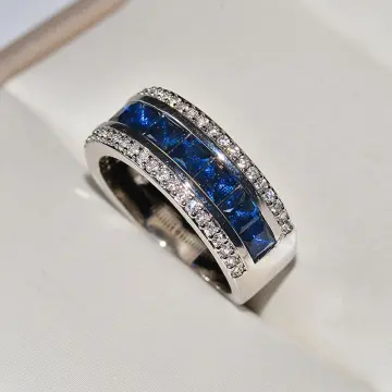 Men's .925 Sterling Silver With Created Blue Sapphire and