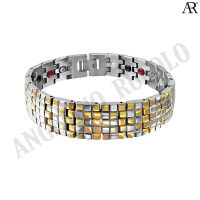 ANGELINO RUFOLO Healthy Magnetic Bracelet ดีไซน์ Pixel Chain สร้อยข้อมือแม่เหล็ก Stainless Steel 316L(สแตนเลส) สีเงิน-ทอง