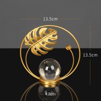 C Home Decor Living Room Decoration Office Decoration Desktop Crafts Iron Leaf Crystal Ball Metal Decoration Gift Dropshipping