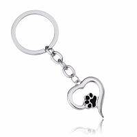 12PCLot Love Heart Keychain Cute Pet Paw Print Key Ring Women Friends Key Chain Gifts Dog Cat Animals Lovers Jewelry Key Holder