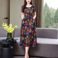 New Fashion Casual 2023 Summer Vintage Dresses O-Neck Print Floral Elegant Party Dress For Women Slim Plus Size Women Clothing