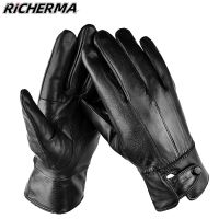 【CW】Winter Motorcycle Gloves Waterproof Sheepskin Leather Motorbike Gloves Fleece Warm Driving Gloves For Men Women Cycling Mitts