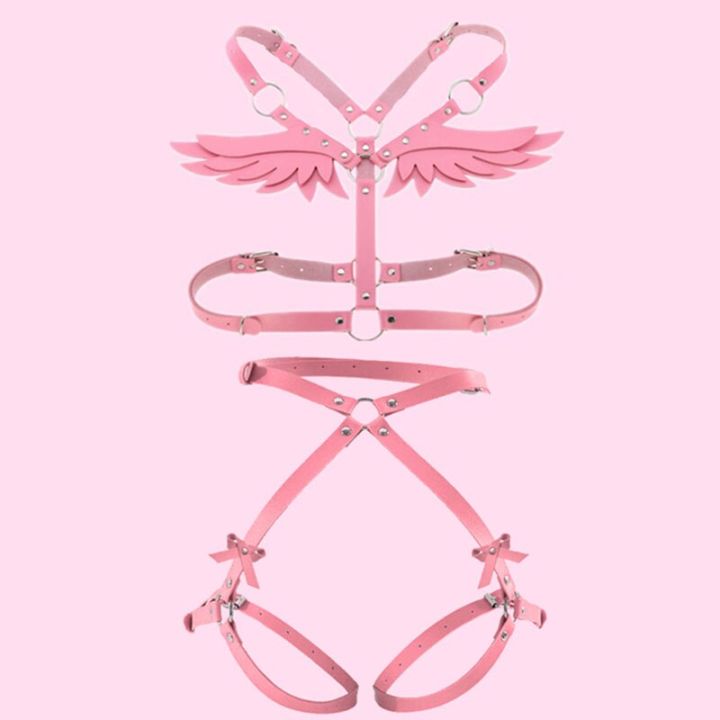 women-angel-wings-harness-set-pink-pu-leather-garter-belt-gothic-suspender-body-bondage-waist-thigh-strap-sexy-lingerie-cage