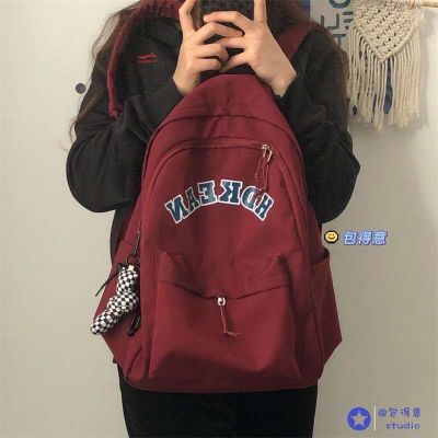 กระเป๋าเป้สะพายหลังสำหรับผู้หญิงกระเป๋านักเรียนกระเป๋านักเรียนผ้าไนลอนพิมพ์ลายตัวอักษรสไตล์เกาหลี