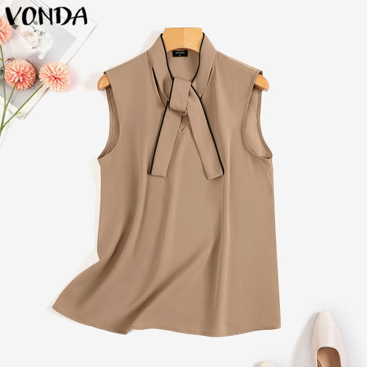 จัดส่งฟรี-fancystyle-vonda-ชุดผู้หญิงคอวีคอวีคอวีแขนกุดอเนกประสงค์เสื้อส่วนบนผ้าหนาธุรกิจสำนักงาน