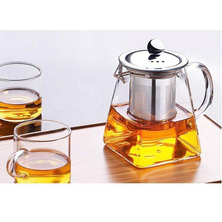 High Temperature Borosilicate Glass Teapot Heat Resistant Square Glass Teapot With Tea Infuser