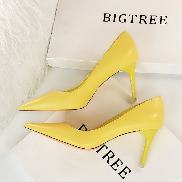 bigtree-ปั๊มผู้หญิงรองเท้าส้นสูงส้นเข็มใหม่7-5cm-รองเท้างานแต่งงานปลายแหลมตื้นส้นสูงสีนู้ดรองเท้าผู้หญิงผู้หญิง