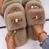 Slippers Women Fluffy Flip Flop Leopard Bow Fuzzy Slides Flat Sandals Luxury Designer Plush Slippers nd Fur Shoes Woman 2022