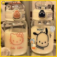 WAPKTY คุโรมิ ขวดน้ำพร้อมหลอด อะนิเมะ Cinnamoroll แก้วน้ำดื่มแก้ว แบบพกพาได้ กันรั่วซึม ขวดน้ำการ์ตูนอะนิเมะ เด็กนักเรียนชายหญิง