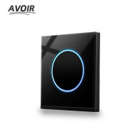 Avoir Light Switch Electrical Outlets Luxury Black Glass Panel Sockets And Switches LED Halo Wall Switch 1 2 3 4 Gang 1 2way