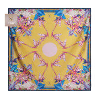 PEDZ Yellow Shala Flower in Secret Garden Silk Satin Premium Scarf ผ้าพันคอพิมพ์ลายดอกสาละสีเหลืองคอลเลคชั่นซีเครตการ์เด้น