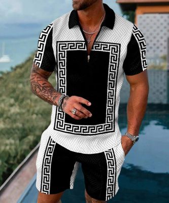 Summer Men Polo Shirt Short Sleeve 3D Printed Luxury Retro Polo Set Shirts Trun Down Collar Tracksuit Casual Suit 2 Pieces Sets Towels