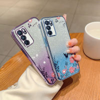 เคสสำหรับ OPPO Reno6 5G / Reno6 Z 5G ลายดอกไม้ติดเพชรมันวาวดีไซน์ลายดอกไม้มีเคสมือถือลายดอกไม้กลิตเตอร์กรอบด้านหลังเคสป้องกันซิลิโคนกันกระแทกผู้หญิง