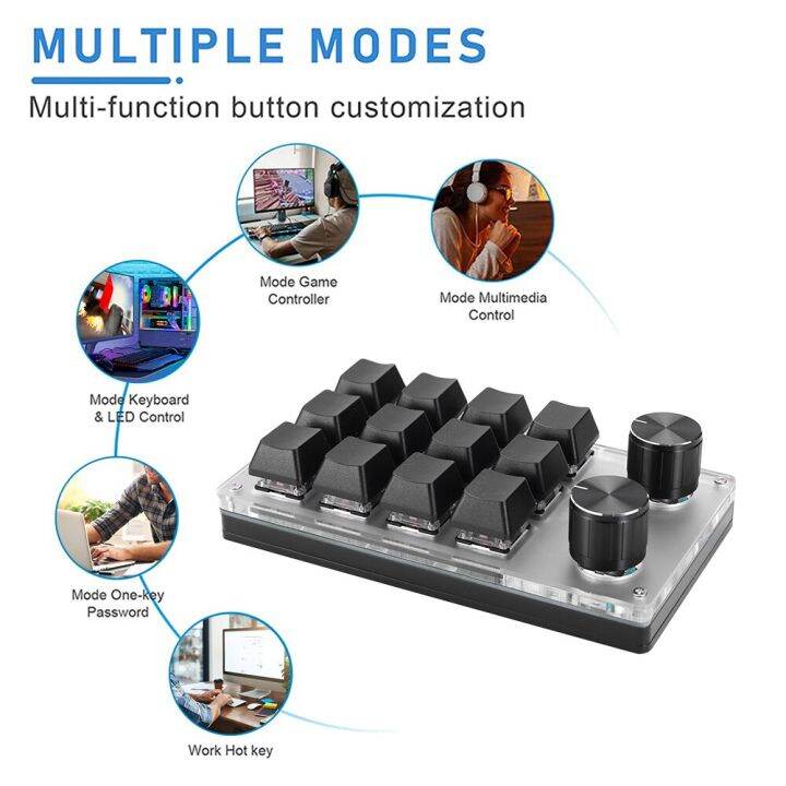 การเขียนโปรแกรมมาโครแป้นพิมพ์แบบกำหนดเอง12คีย์-3ลูกบิดสำหรับวางสำเนาปุ่มขนาดเล็กปุ่มกดสำหรับเล่นเกมแป้นพิมพ์สลับร้อน-rgb-สำหรับ-ps
