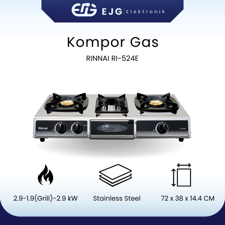 RINNAI RI 524 E KOMPOR GAS 2 TUNGKU GRILL PANGGANGAN API BESAR | Lazada  Indonesia