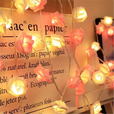 Battery Operated 204080 LED Rose Flower String Lights Artificial Flower Bouquet Garland for Valentines Day Wedding Party