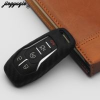 ✺✻△ jingyuqin Carbon Fiber Silicone Car key Cover Patten remote Keychain for Ford Edge Explorer Fusion 2015 2016 2017 M3N