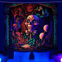 Fluorescent Tapestry UV Day Of The Dead Halloween Skull ตกแต่ง Tapestry Live พื้นหลังผ้าหัวเตียงผ้าแขวน Tapestry