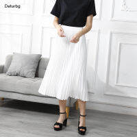 Top Quality Womens Vintage Pleated Skirt Korean Female High Waist Chiffon White Long A-Line Skirts Faldas 2021 Autumn SK947